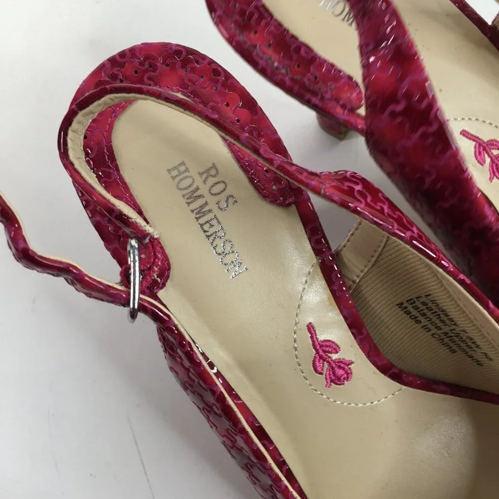 Ros Hommerson Pink Patent Leather Lindsay Slingback PeepToe Pumps Size 7.5W